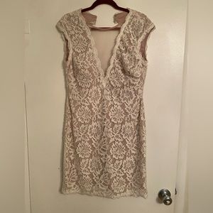 Betsy and Adam lace ivory short dress